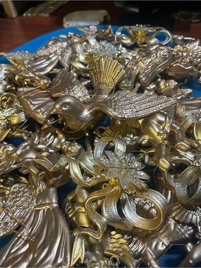 11 Lbs- Approx 55 Pieces NWT Gold- Tone Solid Molded Ornaments